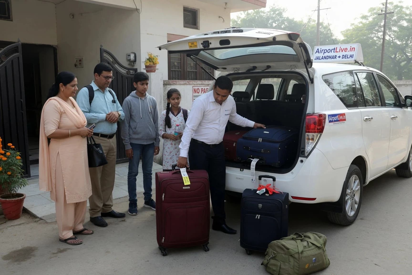 AirportLive group transport with Tempo Traveller and luggage at airport